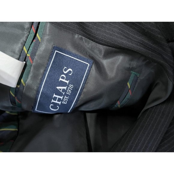 Chaps Ralph Lauren Mens Blazer Jacket Size 46L Blue Wool Pinstriped Sport Coat - Picture 4 of 7